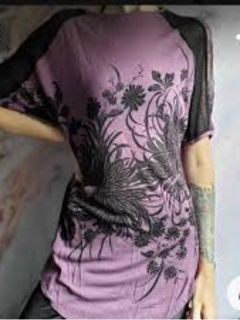 Free People Lavender-Purple Lace Tunic with Black Graphic